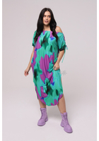 Kép 1/3 - Taffi női, rövid újjas, ruha, zöld-lila foltok, molett, xxl