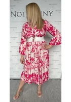 Kép 1/3 - maxi ruha molett nagy plus size retro minta feher rozsaszin fodrok gombok