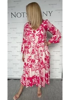 Kép 2/3 - maxi ruha molett nagy plus size retro minta feher rozsaszin fodrok gombok
