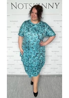 Kép 3/4 - marone, női hosszú buborék ruha, türkiz rózsa, kerek nyak, ejtett váll, bújtatott zseb, molett, xxl, plussize