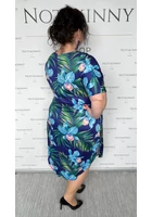 Kép 4/4 - marone, női hosszú buborék ruha, kék színű, trópusi minta, kerek nyak, ejtett váll, bújtatott zseb, molett, xxl, plussize