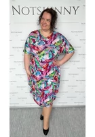 Kép 3/4 - marone, női hosszú buborék ruha, színes levelek, kerek nyak, ejtett váll, bújtatott zseb, molett, xxl, plussize