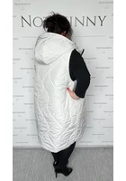 Kép 6/6 - kifordítható, női mellény, kapucnival nagy méretben, fehér, és fekete mintás, molett, plussize, xxl, zsebekkel