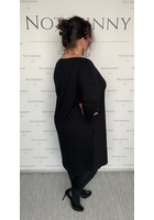 Kép 3/3 - női ruha, fekete szín, csodavirágos minta, kerek nyak, gyönyörű, nagy méret, molett