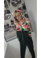 Kép 2/2 - női szabadidő szett, kapucnival, nagy méret, méregzöld, absztrakt minta, 2xl