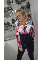 Kép 1/2 - női szabadidő szett, kapucnival, nagy méret, sötétkék, absztrakt minta, 2xl