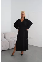 Kép 3/3 - taffi női gumis derekú ruha, fekete buggyos ujjak, molett, xxl, 