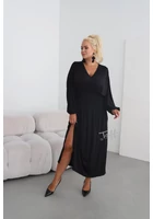 Kép 2/3 - taffi női gumis derekú ruha, fekete buggyos ujjak, molett, xxl, 