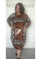 Kép 3/5 - Taffi női hosszú buborék ruha, barna vadmacska, molett, xxl