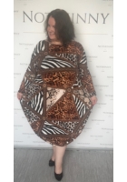 Kép 1/5 - Taffi női hosszú buborék ruha, barna vadmacska, molett, xxl