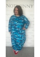 Kép 3/3 - taffi női hosszú buborék ruha, kék terepminta, molett, xxl