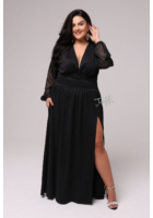 Kép 1/4 - taffi női decens alkami ruha, fekete, finomcsillogás, molett, xxé