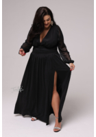 Kép 2/4 - taffi női decens alkami ruha, fekete, finomcsillogás, molett, xxé