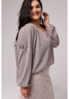 Kép 2/3 - taffi női pulover, bézs, bordázott, molett, xxl