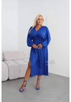 Kép 1/2 - taffi női gumis derekú ruha, királykék, buggyos ujjak, molett, xxl, 