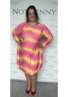 Kép 2/2 - taffi női rövid buborék ruha, színes hullámok. pink és narancs molett, xxl, csodaszép