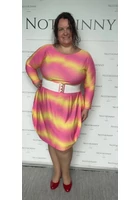 Kép 1/2 - taffi női rövid buborék ruha, színes hullámok. pink és narancs molett, xxl, csodaszép