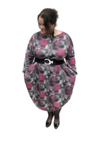 Kép 1/2 - taffi női hosszú buborék ruha, cérnakötött, pink és szürke kocka, molett, xxl