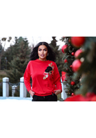 Kép 2/3 - vayana piros pulover, 3d-s virgáok, pamut, csajos