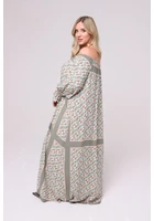 Kép 2/2 - taffi csodaszép, maxi ruha, retro, zöld, türkiz, szalag, molett, xxl