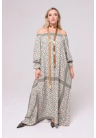 Kép 1/2 - taffi csodaszép, maxi ruha, retro, zöld, türkiz, szalag, molett, xxl