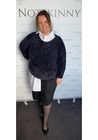 Kép 1/3 - marguerite by mako női pihepuha pulóver, fekete, denevérujjú, rugalmas, molett, plus size xxl