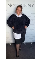 Kép 2/3 - marguerite by mako női pihepuha pulóver, fekete, denevérujjú, rugalmas, molett, plus size xxl
