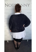 Kép 3/3 - marguerite by mako női pihepuha pulóver, fekete, denevérujjú, rugalmas, molett, plus size xxl