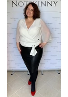 Kép 1/4 - fekete ökobőr és pamut szoknya sztreccs magas derék gumis felsliccelve 44-46-48-50