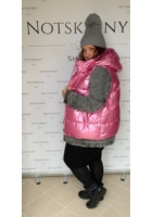 Kép 3/5 - rövid állású rózsaszín lakk kabát farmer betétekkel levehető kapucnival cipzár patent xl molett