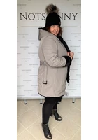 Kép 1/5 - galambszürke kifordíthatós belül szőrme kapucnis 2xl kabát kettő az egyben orkános szőrmés mandzsettás