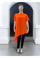 Kép 1/3 - taffi női vagány tunika aszimmetrikus, neon narancs, kerek nyak, állítható szélesség