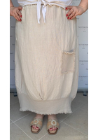Kép 1/4 - len női molett hosszú szoknya bézs színben oldalt hosszabb gumis derék  elől zseb