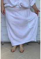 Kép 2/6 - len női molett hosszú szoknya fehér színben oldalt hosszabb gumis derék  elől zseb