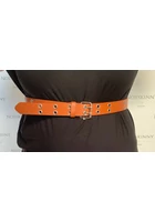 Kép 2/2 - extra hosszú női öv, duplasoros fémkarikás, több méretes, xxl, molett, barna