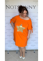 Kép 5/5 - taffi női tunika, ruha, narancssárga, csillag minta hátul hosszabb molett