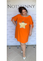 Kép 2/5 - taffi női tunika, ruha, narancssárga, csillag minta hátul hosszabb molett