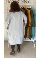 Kép 3/4 - nagy pamut kardigán zsebes xl 2xl 3xl 4xl 5xl világosszürke női