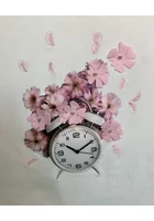 Kép 5/6 - nagy méretű női fehér póló, felső, pink 3D-s virágokkal, órával, molett, plussize