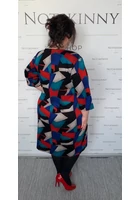 Kép 4/4 - finomkötött, kockás, geometria, színes, nagy méretű, női ruha, zsebek nélkül, piros, kék, xxl, plussize