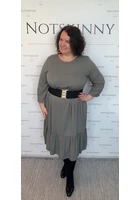 Kép 3/3 - zöldesszürek női nagy ruha, kerek nyak, fagyiruha, molett, xxl, plussize