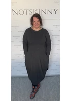 Kép 2/3 - taffi női pamut ruha buborékfazonban, szürke, két zseb, kerek nyak, pihe-puha, molett, xxl, plussize