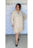 Kép 3/4 - extra nagy méretű női ing blúz ruha tunika bézs gombokkal, elől rövidebb, kerekített oldalt, xl, 5xl molett, plus size