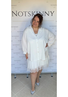 Kép 1/5 - extra nagy méretű női ing blúz ruha tunika fehér gombokkal, elől rövidebb, kerekített oldalt, xl, 5xl molett, plus size