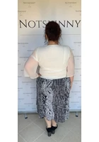 Kép 5/6 - rakott női szoknya molett plus size pliszírozott fekete fehér absztrakt mintával