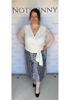 Kép 3/6 - rakott női szoknya molett plus size pliszírozott fekete fehér absztrakt mintával