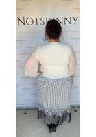 Kép 5/6 - rakott női szoknya molett plus size pliszírozott fehér apró pöttyökkel virágokkal, csíkokkal
