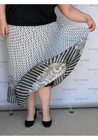 Kép 1/6 - rakott női szoknya molett plus size pliszírozott fehér apró pöttyökkel virágokkal, csíkokkal
