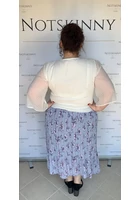 Kép 4/6 - rakott női szoknya molett plus size pliszírozott világoskék színben színes virágokkal