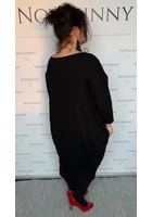 Kép 4/5 - fekete taffi női extra nagy klasszik ruha, molett, xxl, plussize, lefelé szűkül, kerek nyak